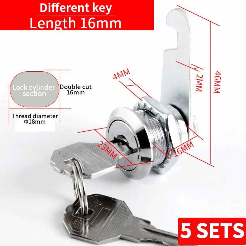 Juego de cerraduras de leva para gabinete, 5 paquetes de cerradura de compartimento de cajón de archivo de buzón de correo seguro con llave de dos lados, cilindro de 16MM-30MM: Castaño