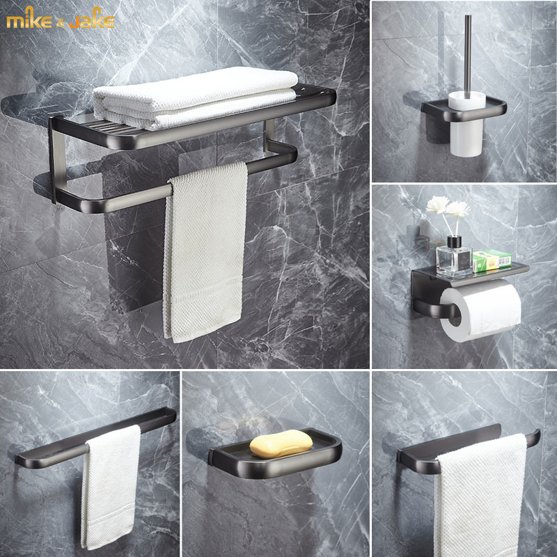 Messing Badkamer Plank Gunmetal Muur Handdoek Plank Messing Wc Handdoek Bar Nordic Driehoek Mand Toiletborstel Hardware Set