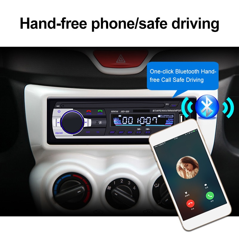 Bluetooth Autoradio Radio estéreo de coche FM RECEPTOR DE entrada Aux SD USB JSD-520 12V en el salpicadero 1 din reproductor Multimedia de MP3 para coche
