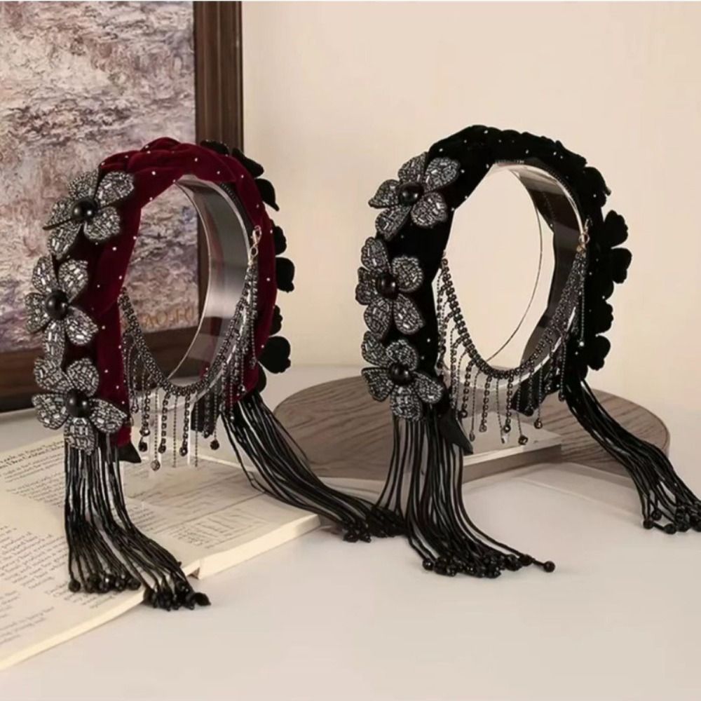 Aro para el pelo de flor trenzada de estilo coreano, Tiara exquisita y dulce para celebración de con borla, diadema de lujo ligera