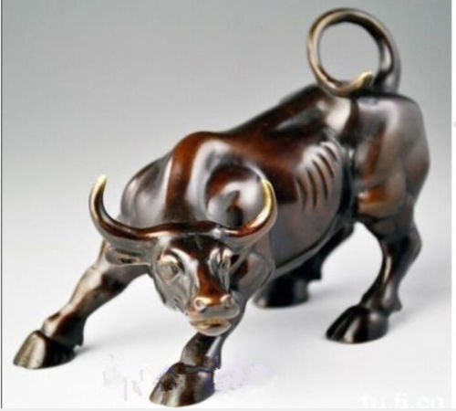 Big Wall Street Bronze Fierce Bull OX Statue Zodiac Animal Cattle Statue