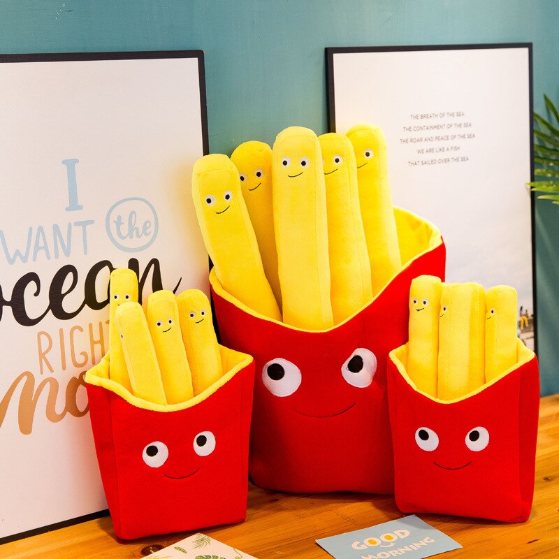 Juguetes de peluche con dibujos de patatas fritas para niños, relleno suave de felpa, almohada de abrazo, bolsa divertida de patatas fritas, creativos
