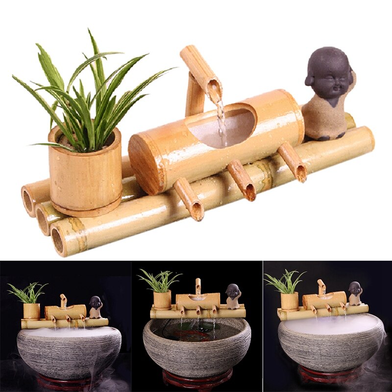 Bambus Aquarium Wasser Recycling Feng Shui Dekoration Rohr Wasser Brunnen Stein Trog Filter Büro Schreibtisch Zur