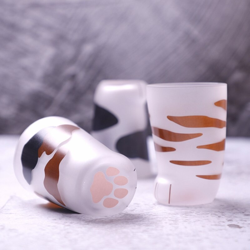 Taza creativa de cristal de leche de 300 ml taza con Gato Tigre patas tazas de café desayuno leche vaso personalidad niños botella de bebida