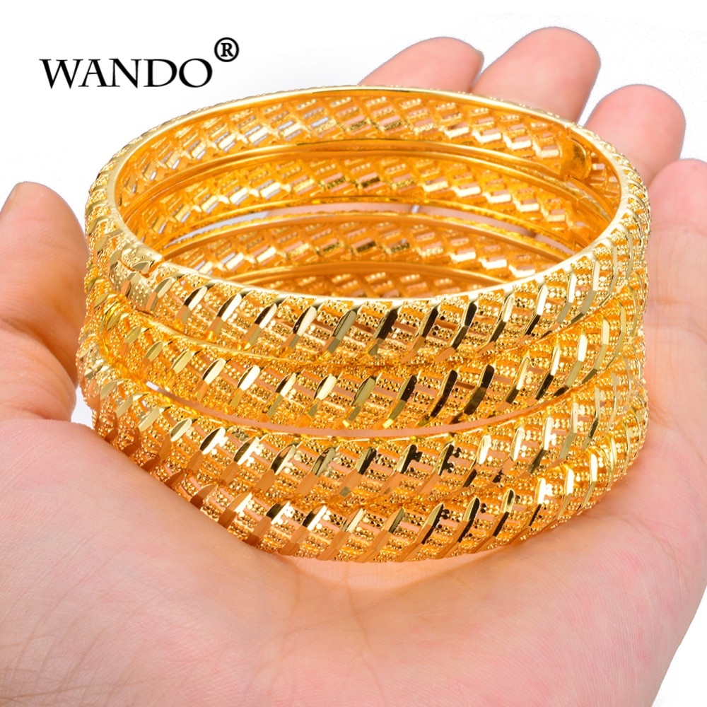Wando 4 pièces De Mariage Couleur Or Bracelets pour Femmes Mariée Bracelets Éthiopien/france/Afrique/Dubai Bijoux (A: fermé) B: Ouvert