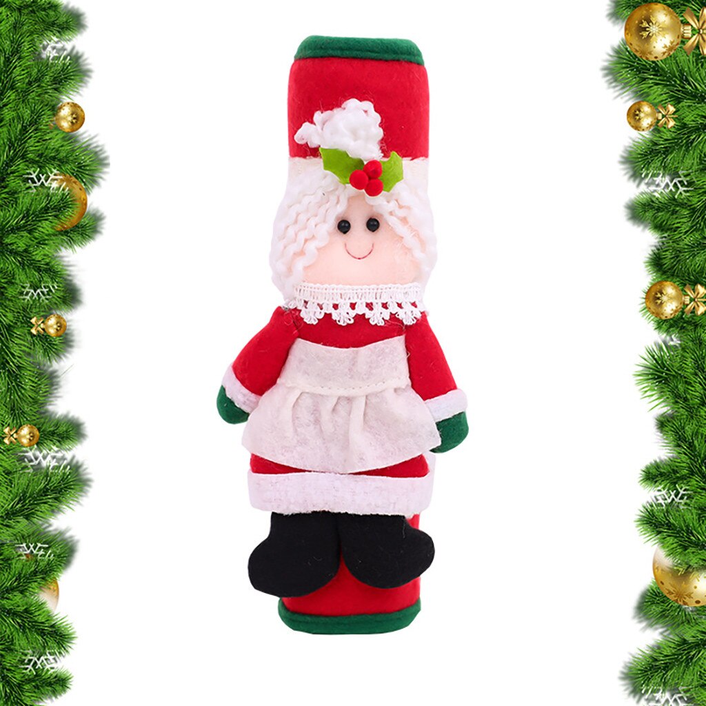 Juldekoration kylskåp dörrhandtag täcker tecknad söt mikrovågsdörr kylskåp handtag set jul   #35