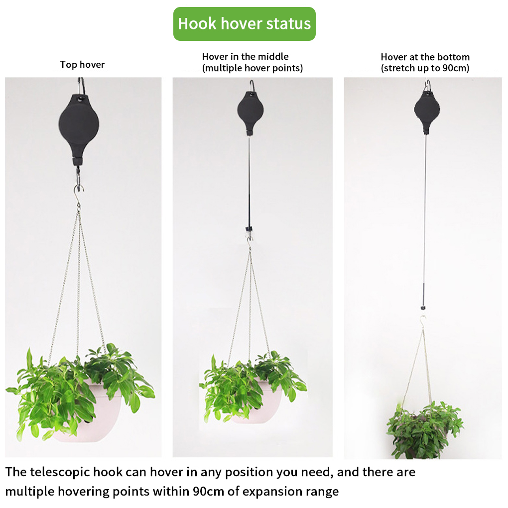 Retractable Hanging Basket Pull Down Hanger Pulley Garden Baskets Plant Pots Hanging Basin Retractable Hook Greenhouse
