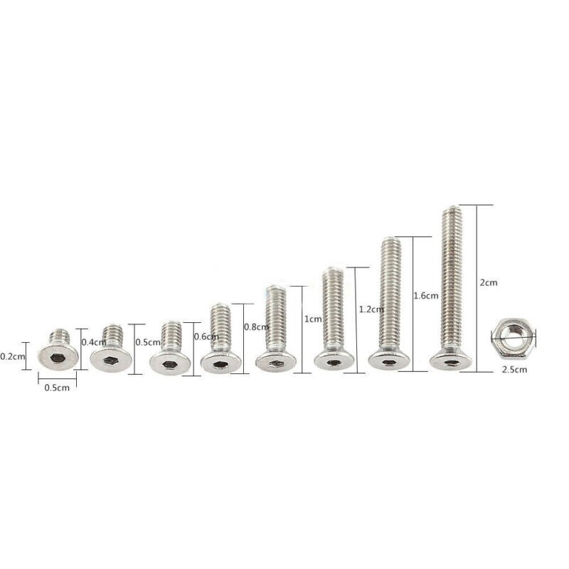 Hoge 300 Stuks M2.5 A2 Rvs Schroeven Allen Bouten Hex Knop Platte Inbusbouten Met noten Set Combinatie: Set C Flat Head