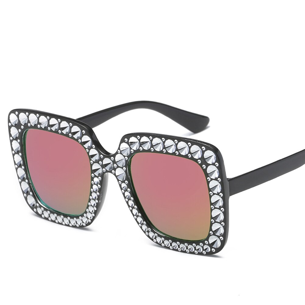 Firkantede vandre solbriller kvinder italien mærke diamant solbriller damer vintage overdimensionerede kvindelige beskyttelsesbriller  uv400: 12-jh15982-c4