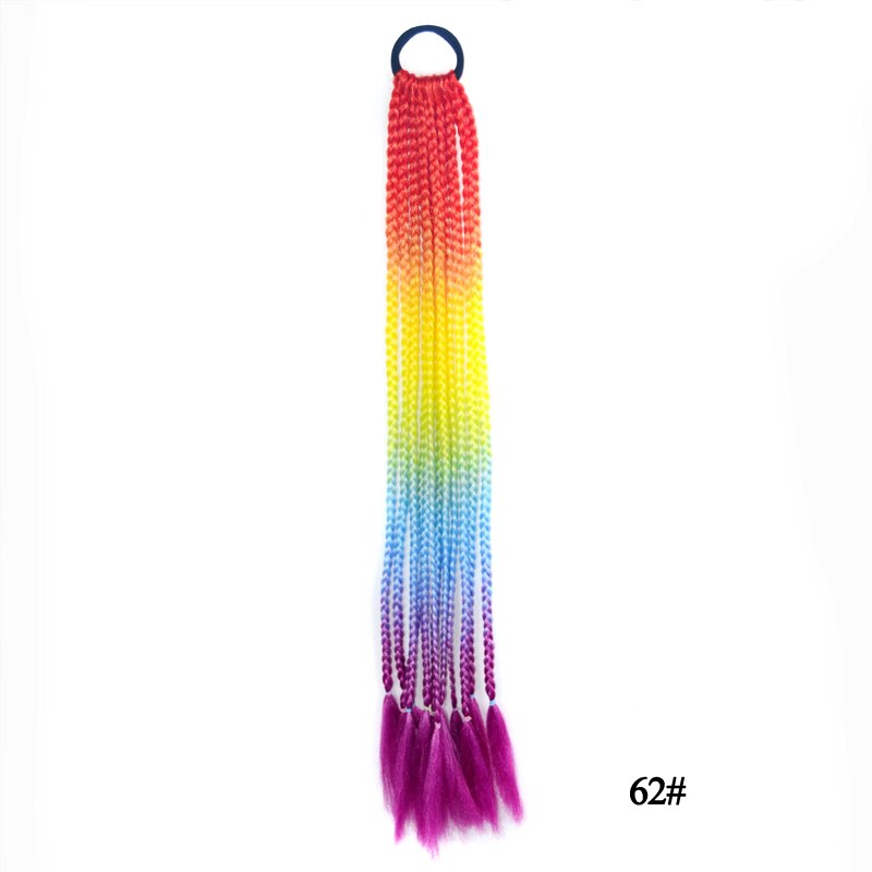 Queue de cheval synthétique colorée boîte droite tresse avec bande élastique queue de poney Extensions de cheveux accessoires de cheveux pour les femmes: 62