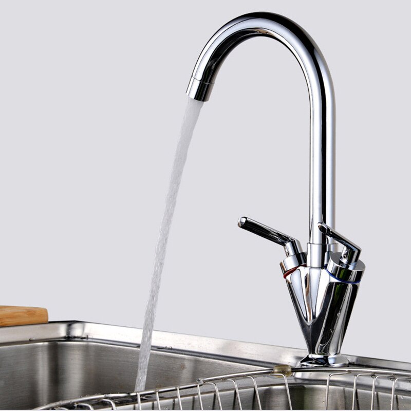 JUSHFO Kitchen Basin Tap Sink Mixer Basin Tap Twin Dual Lever 360-degree Taps Swivel Chrome Waterfall Faucet For Bathroom