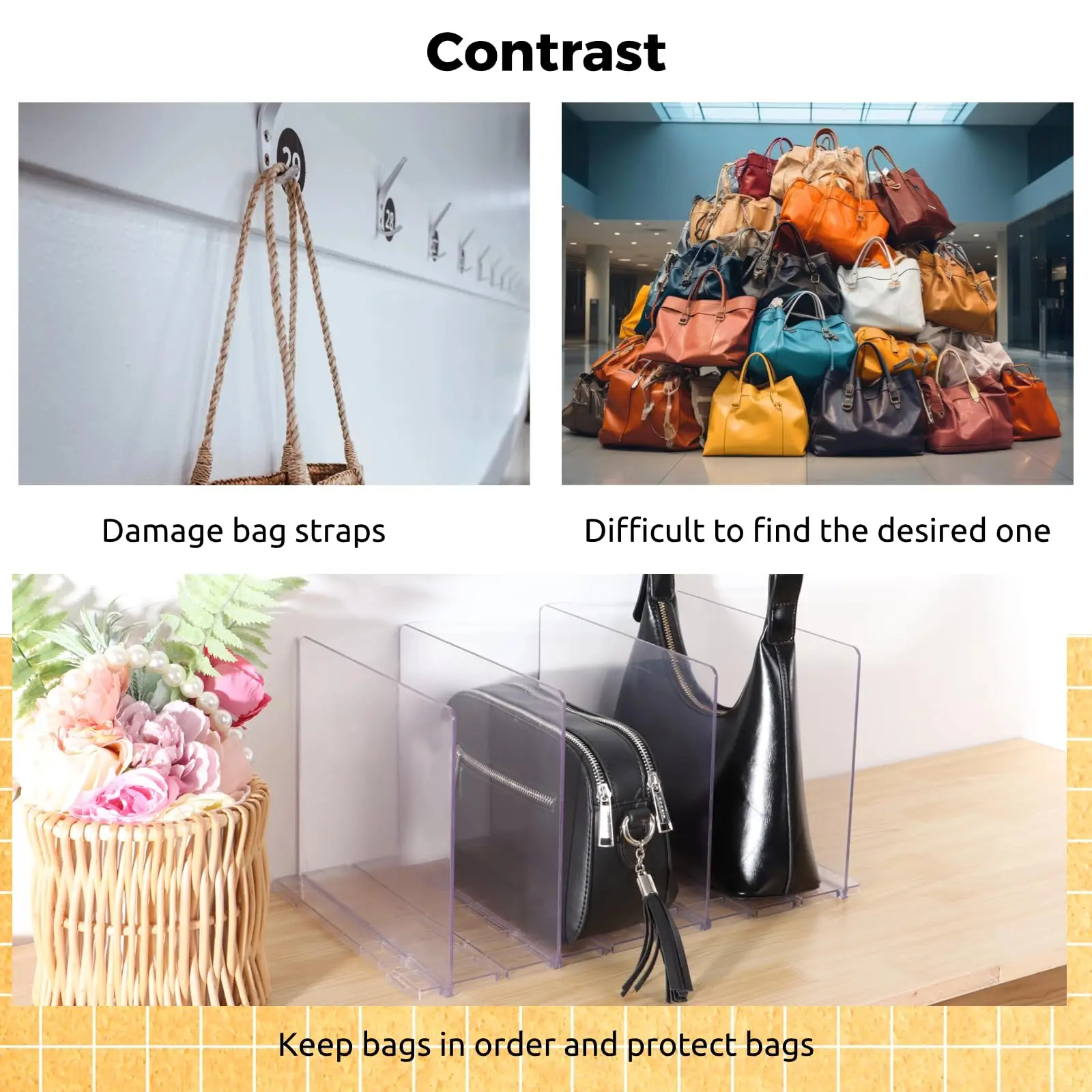 Purse Organizer Closet 5 Pack Adjustable Acrylic Shelf Dividers Closet Organization, Clear Purse Separator Handbag Storage Rack