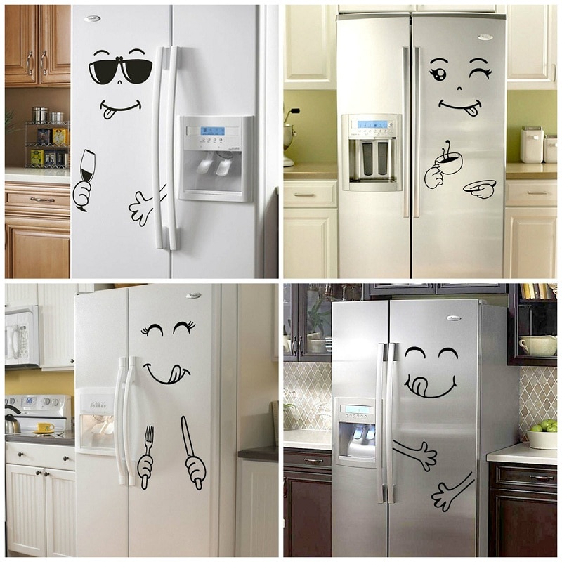 Cartoon Smile Face Wall Sticker Happy Delicious Face Fridge Stickers Yummy for Food Furniture Decoration Art Poster DIY PVC