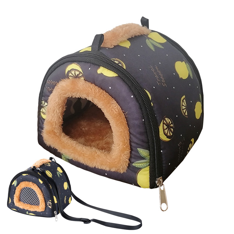 Small Pet Carry Pouch Breathable Bag Carrier Rabbit House Cage Hamster Chinchilla Portable Travel Warm Cute Guinea Pig Bed: Black / S (18x18x15)cm