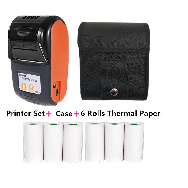 GOOJPRT Receipt Machine PT210 Portable Printer Wireless Bluetooth Thermal Printer With USB Port for Android iOS Supermarket Club: Add Case and Paper / UK Plug