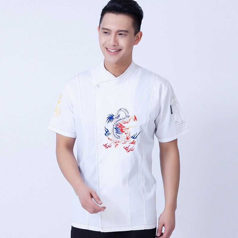 Restaurant Restaurant restaurant dining room back kitchen clothing embroidered dragon chef work clothes summer wear
