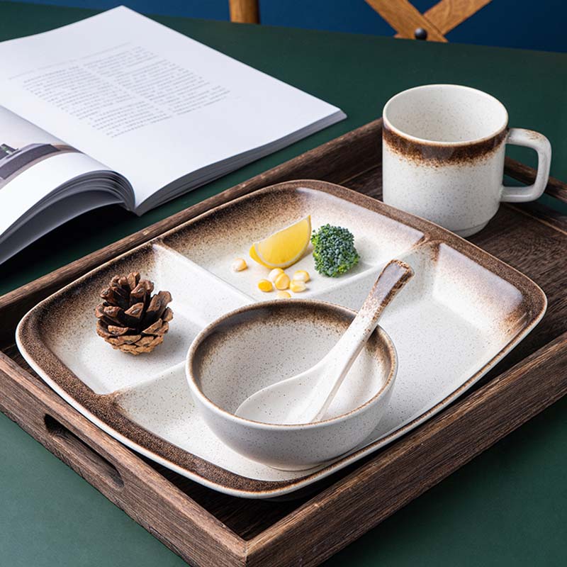 FANCITY Japanese-style divided plate ceramic dinner plate divided meal system household one-person food dividing plate adult tab