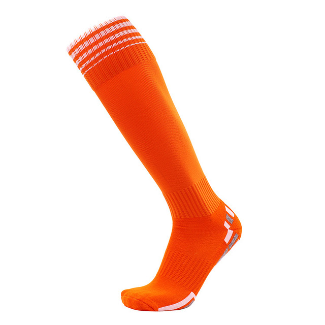1 par fodboldsokker tykt håndklæde bund fodboldsokker knæhøj træning lang strømpe sport voksen sok: Orange