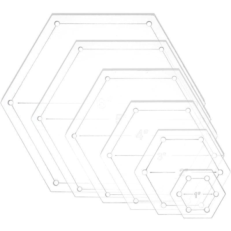 Plantilla de acolchado hexagonal de 6 piezas, placa de presión transparente (agujero: 3 mm) con 6 tamaños mixtos