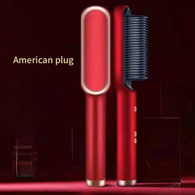 Alisador de pelo portátil para el hogar, peine rizador, calefacción a temperatura constante, herramienta antiquemaduras para el cuidado del cabello: Red US Plug