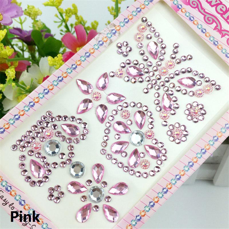 1 set 17*8.5 cm Vlinder Kroon Thema Acryl Strass Telefoon PC Art Diy Decal zelfklevende Steentjes scrapbooking Stickers: Pink