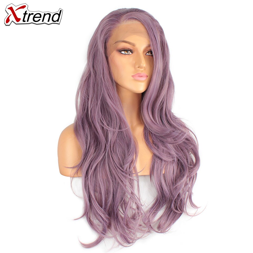 Xtrend syntetisk blonde front paryk lang pink kobber rød lilla orange ombre grå blond hvid parykker til kvinder bølge hår kvinde: Lilla