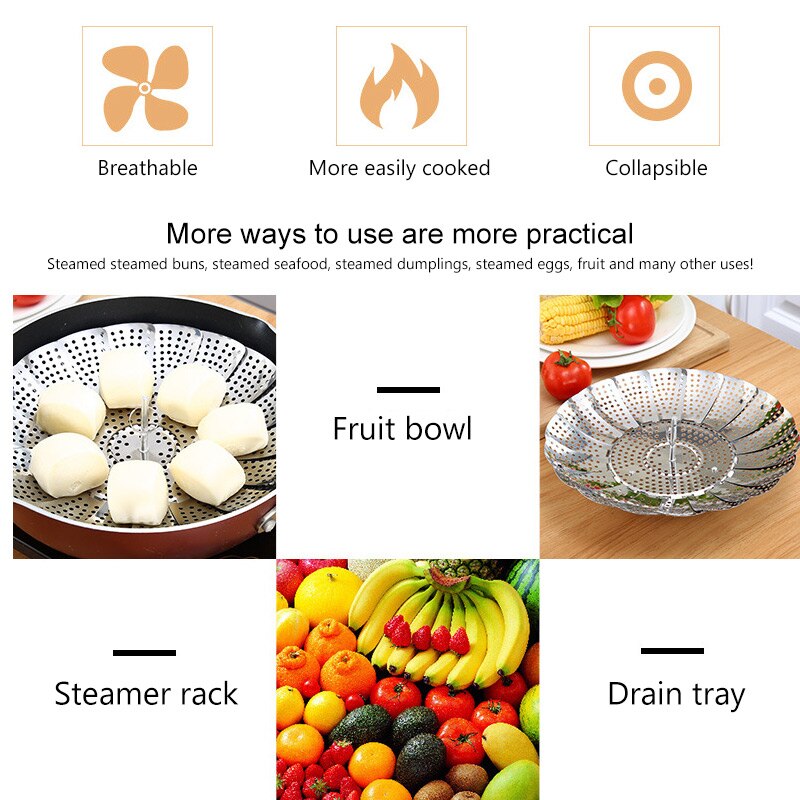 Roestvrij Stalen Rek Vouwen Stoomboot Rack Keuken Dampende Widget Voedsel Groente Vis Brood Stoomboot Gebak Lade Schotel Stoomboot