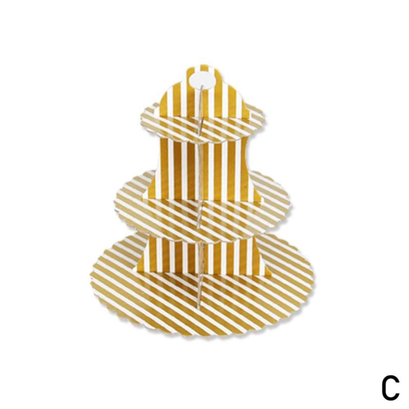 Support de gâteau en carton pour cupcake, objet décoratif à trois étages pour soutenir votre pâtisserie, parfait pour un mariage, anniversaire, une fête prénatale et une soirée: Golden stripes