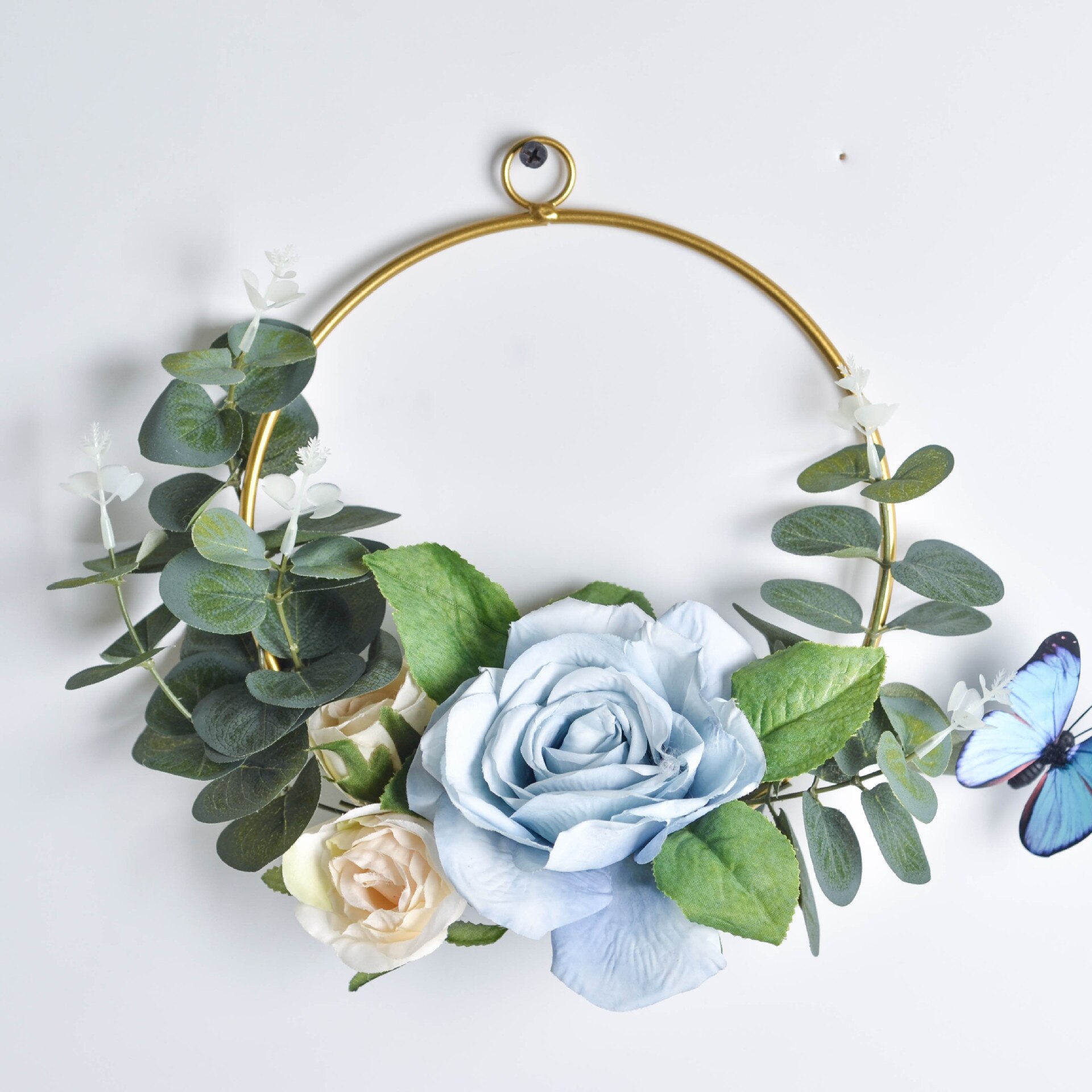 Cilected Geometric Metal Garland Home Hanging Artificial Rose Flower Ring Holder Wall Hoop Wreath Wall Hanging Decoration: A067R17