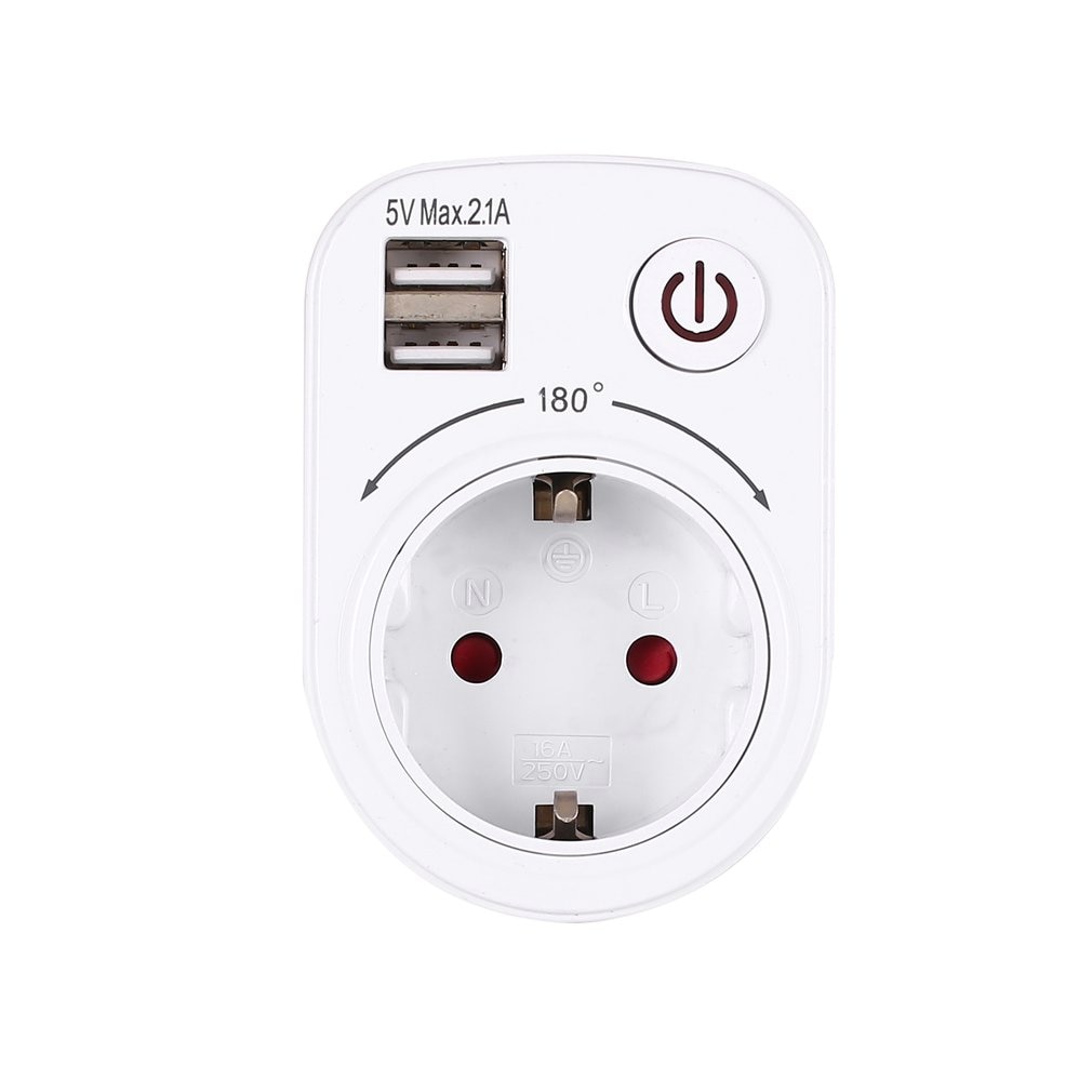 5V 2.1A Electric Dual USB Charger Adapter EU Plug Intelligent Plug-in Wall Socket Charging Power Switch Outlet Home Travel