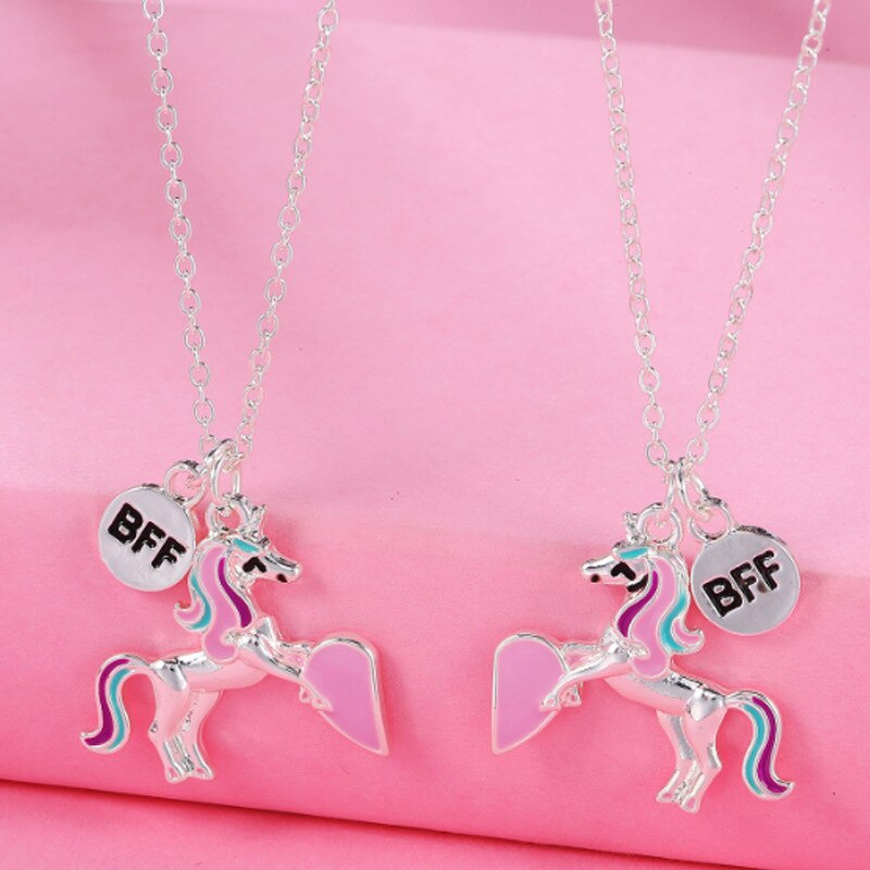 2PCS/Set Cartoon Cat Shape Pendant Chain Best Friends Necklace BFF Friendship Children's Jewelry for Girls: Style 9