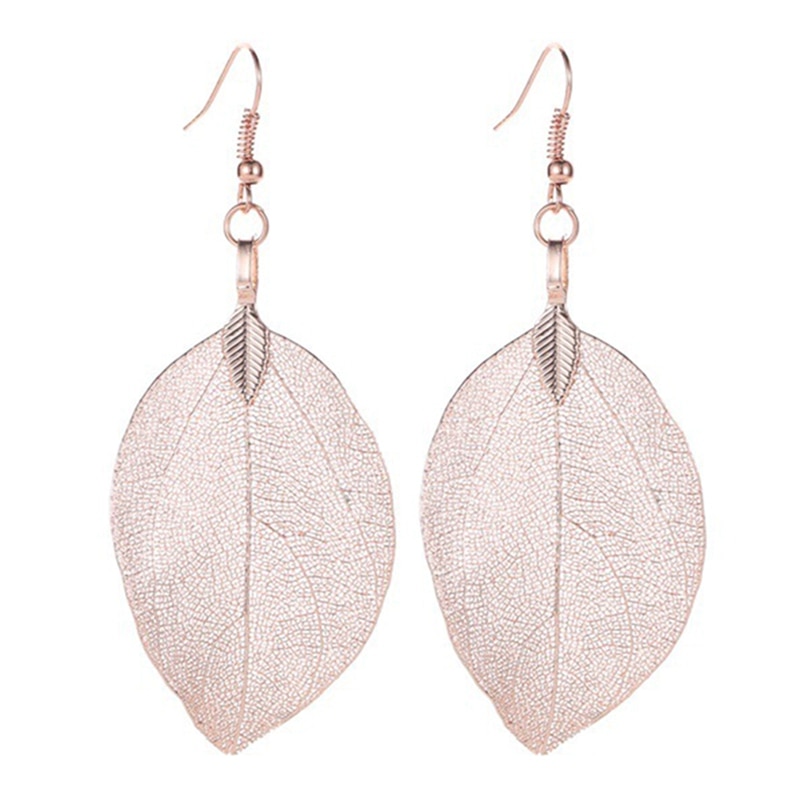 Natural Real Leaf Earrings Gold And Silver Big Statement Earrings For Women Tree Earrings: EAR8389RGD
