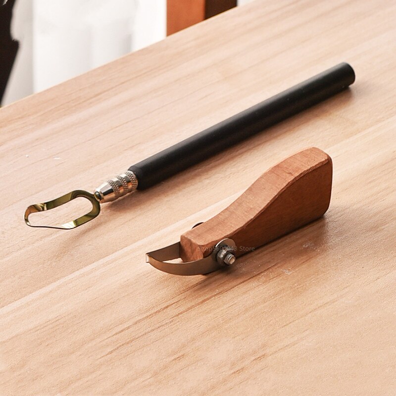 Clay Scraper Carving Tool Pottery Ceramics DIY Wooden Handle Ring Scraping Trimming Knife Polymer Clay Sculpture Modeling Tool