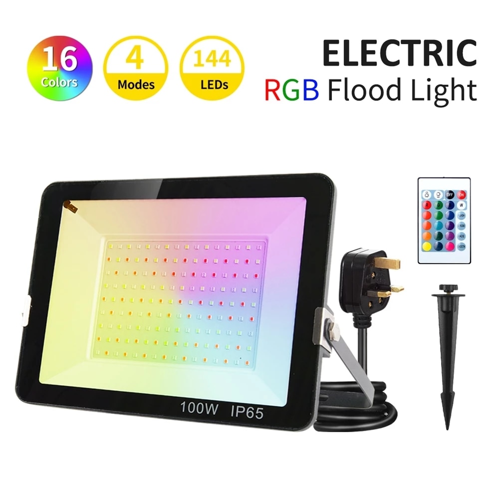T-sol 240v 220v 110v ledet flomlys 50w/100w rgb flomlys oss/eu/uk støpsel ledet søkelyset utendørs farge fjernkontroll  ip65