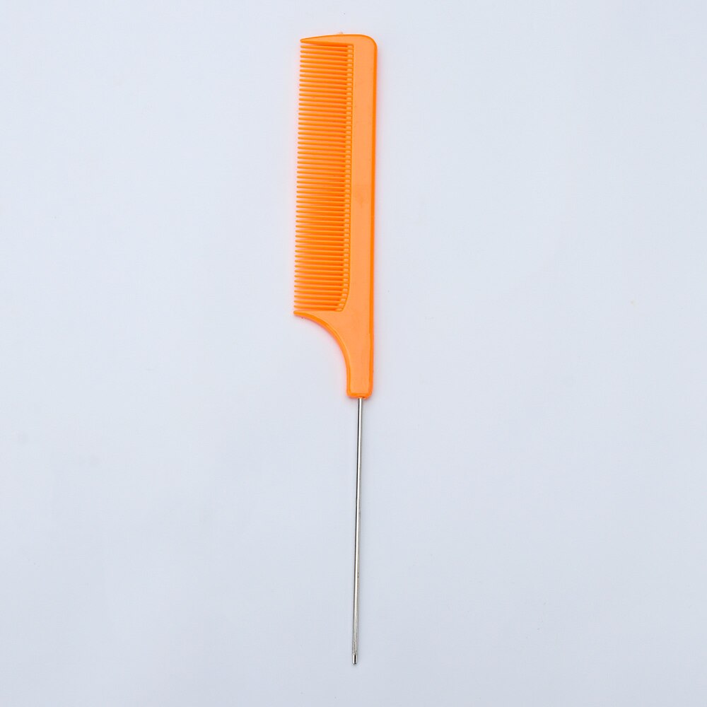 Fine-tooth Hair Comb with Stainless Steel Rat Tail Woman Anti-static Hairbrush Hairdressing Styling Tool: orange