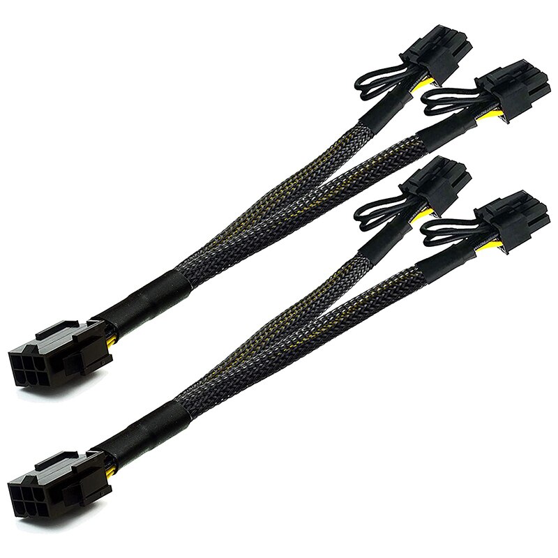 2 Pcs PCI-E 6 Pin to Dual PCIe 8 Pin (6+2) Image Card PCI Express Power Adapter GPU VGA Y-Splitter Extension Cable
