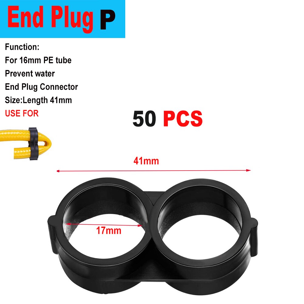20/50pcs Micro Drip Irrigation Connectors End Plug Tee Elbow Equal Barb Connector 16mm 20mm Hose Folding Clip Micro Drip Adapter: P x 50 pcs x 41mm