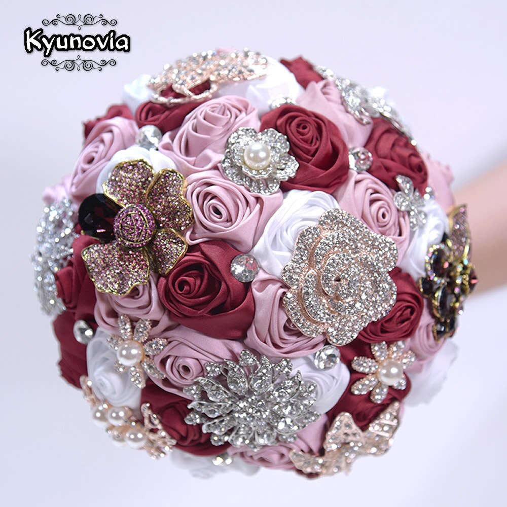 Bouquet de bijoux de mariage en or Rose, Rose, bordeaux, bijoux de mariage, cristal scintillant, bouquet de luxe par souvenir, D59