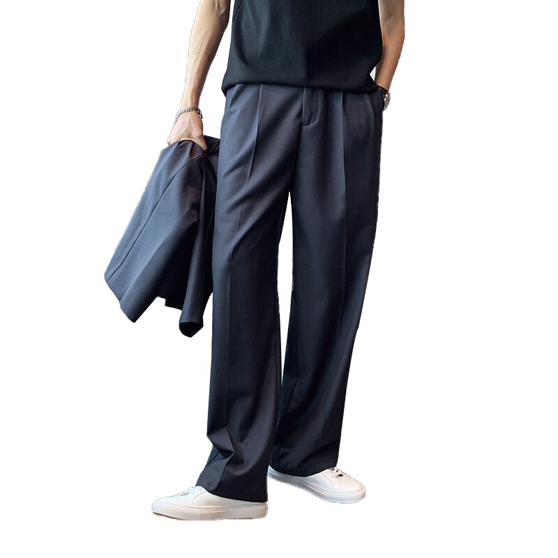 Hombre Casual suelto recto ancho pierna pantalones de traje de los hombres Streetwear Vintage pantalones coreano Chic Pantalones largos