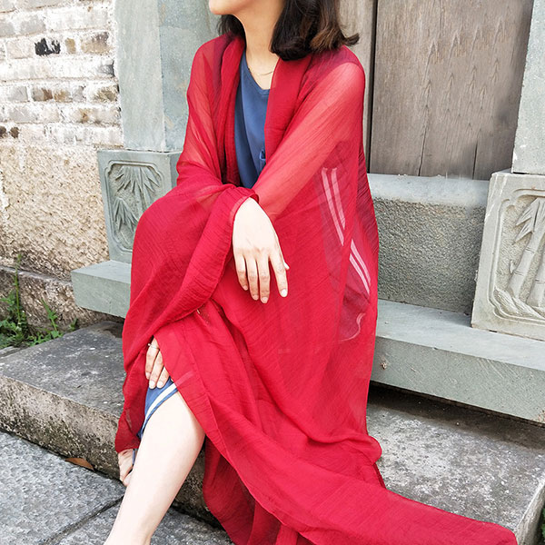 13 farver kvinder tørklæde overdimensioneret solid solbeskyttelse sjal blødt chiffon strand boheme silketørklæde kvinder sommer tyndt sjal: Rød