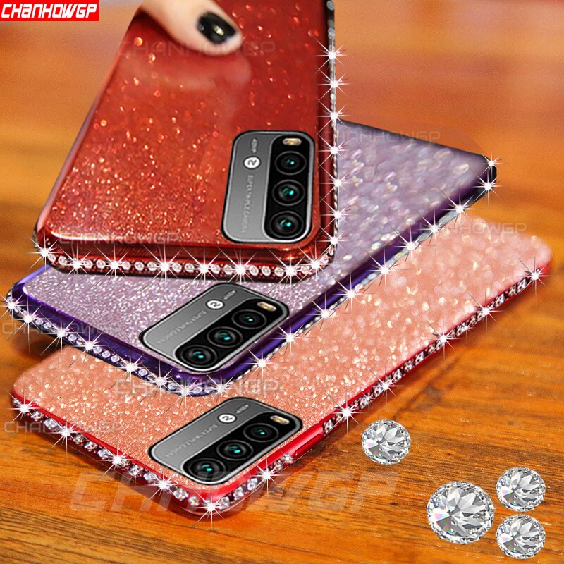 Para redmi 9 t caso brilhante diamante claro macio silicone casos de telefone para xiaomi redmi 9 t 9 t bling glitter strass tpu capa traseira