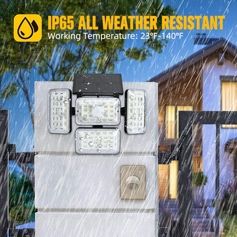 LITOM 242 LED Solar Lights Outdoor With Motion Sensor 4 Heads Security Waterproof Lights Solar Powered Flood Light for Garage