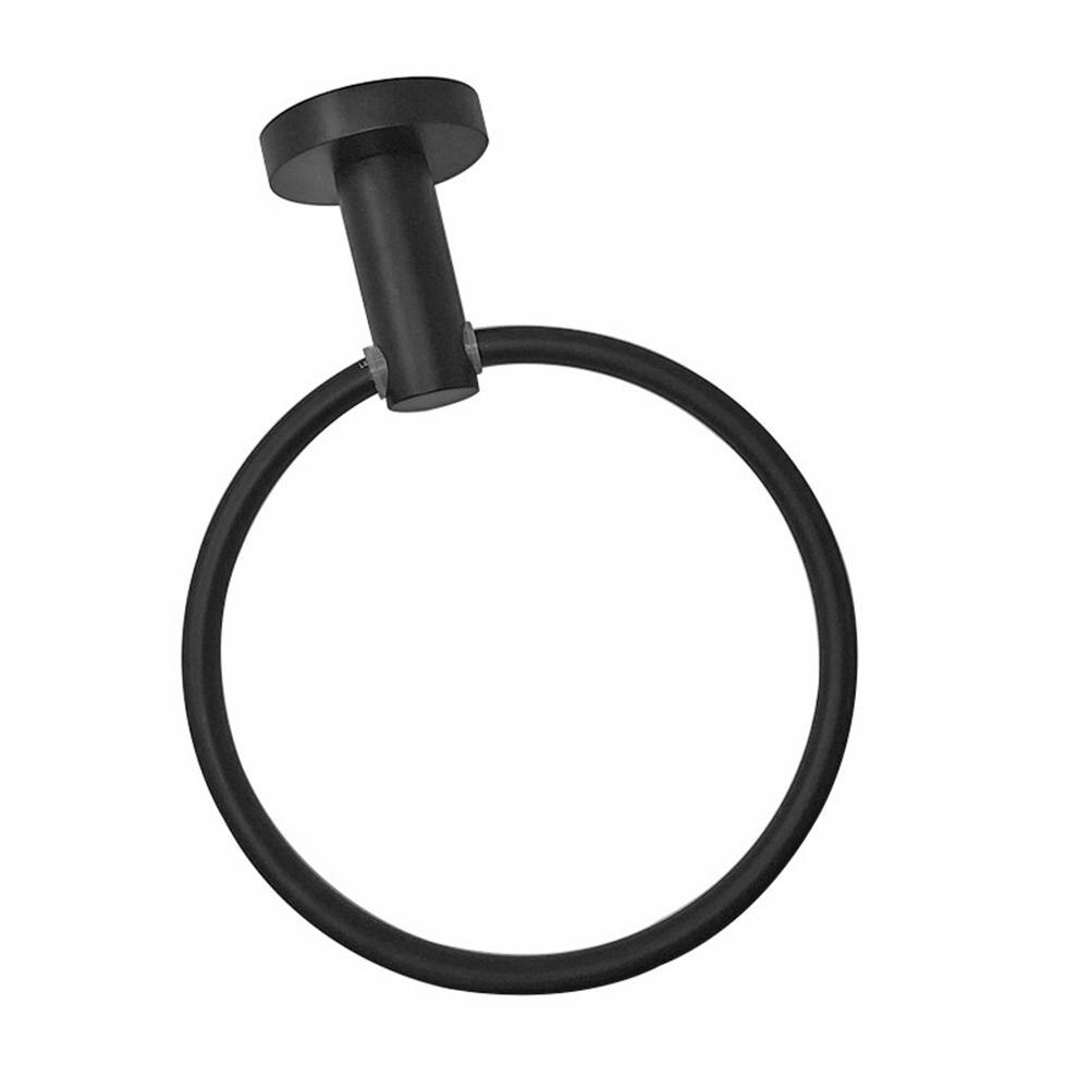 Eenvoudige Muur Gemonteerde Ronde Handdoek Ring Matte Black Roestvrij Staal Kleding Rek Badkamer Supporter Hardware Accessoires