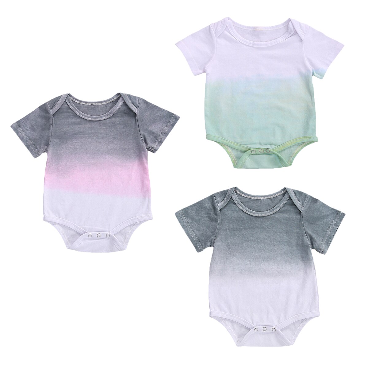 Focusnorm 0-18M Baby Meisjes Jongens Tie-Dye Gedrukt Bodysuits Korte Mouw Print Katoen Zomer Jumpsuits 3 kleuren