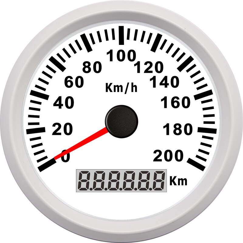 Digital 85mm gps speedometer båd marine bil speedometer universal auto tuning motorcykel instrument panel lcd 200km/h 9-32v: Hvid -200kl