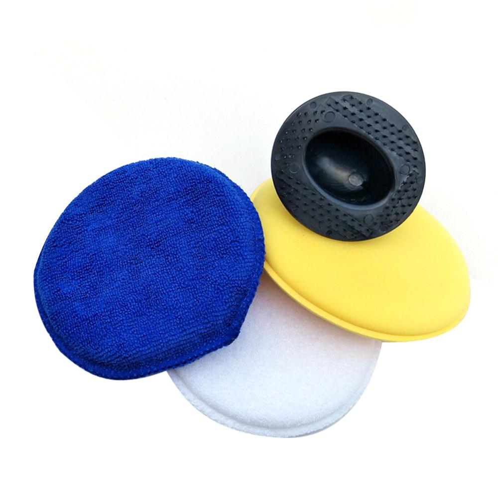 Esponja para encerar y pulir, de alta densidad, 3 + 1, conjunto de microfibra antiarañazos, esponja para pulido y cuidado de limpieza de automóviles, con mango, almohadilla para encerar