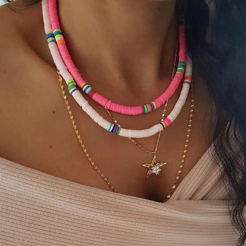 Collar redondo de arcilla suave para mujer, Gargantilla informal a la , joyería multicolor, para accesorios de mujer I0E2