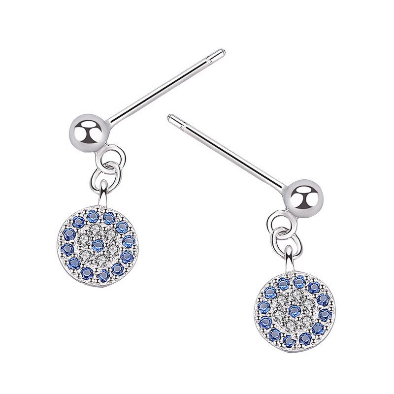 INZATT Real 925 Sterling Zilver Trendy Blauwe Ogen Zircon Blue Crystal Ronde Dangle Oorbellen voor Vrouwen Partij Fine Jewelry