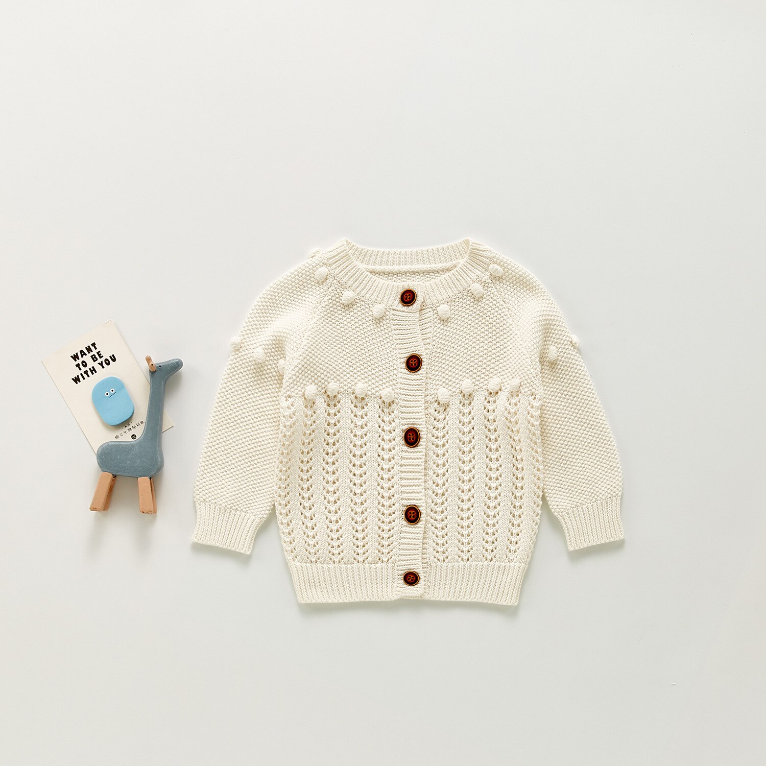 Herfst Baby Meisje Gebreid Vest Lange Mouw Pompom Trui Effen Kleur Kindje Gebreide Jas Eenvoudige Trui Zuigeling: white / 12M  80cm