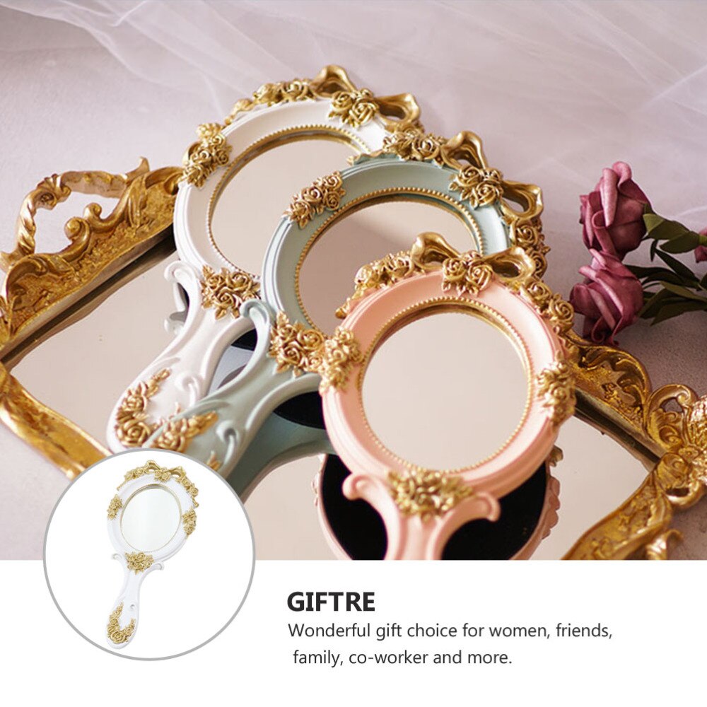 1Pc Princess Style Handheld Mirror Women Cosmetic Mirror Home Makeup Tool
